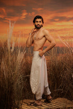 Load image into Gallery viewer, hand printed harem pant the veshti company harem trousers standout hippie pants grey harem joggers harem pants men bohemian boho pant bombay trooper Hoppers For Men adaddin pants harem jeans
