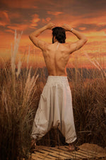 Load image into Gallery viewer, hand printed harem pant the veshti company harem trousers standout hippie pants grey harem joggers harem pants men bohemian boho pant bombay trooper Hoppers For Men adaddin pants harem jeans
