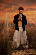 Load image into Gallery viewer, hand printed harem pant the veshti company harem trousers standout hippie pants grey harem joggers harem pants men bohemian boho pant bombay trooper Hoppers For Men adaddin pants harem jeans

