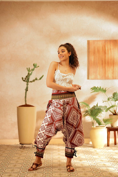 Buy DUeeWomen Fashionable High Waist Tribal Aztec Print Wide Leg Pants Pink  S at Amazonin