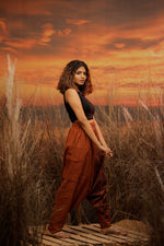 Load image into Gallery viewer, orange harem pant india harem trousers standout hippie pants harem pants men harem pants women patiyala pant unisex yoga harem pant loose pant printed bohemian pant boho the veshti company harem pant
