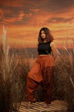 Load image into Gallery viewer, orange harem pant india harem trousers standout hippie pants harem pants men harem pants women patiyala pant unisex yoga harem pant loose pant printed bohemian pant boho the veshti company harem pant
