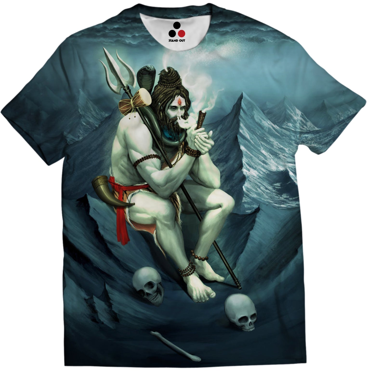 shiva smoking ganja smoking shiva t shirt Image of hindu god lord shiva smoking weed from chillum is printed on a premium polyester t shirt. This is an all over print tshirt hence the image covers both front and back this product is sold worldwide by standout shipped from india. visit www.standoutforever.com