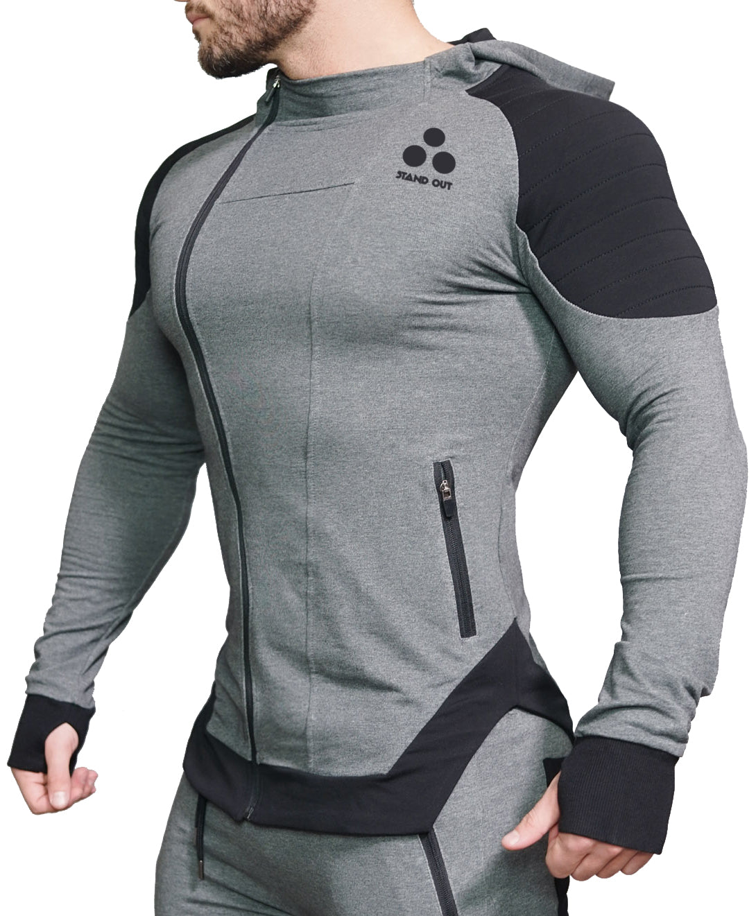 Shoulder patch - Thumb hole Hoodie - Grey